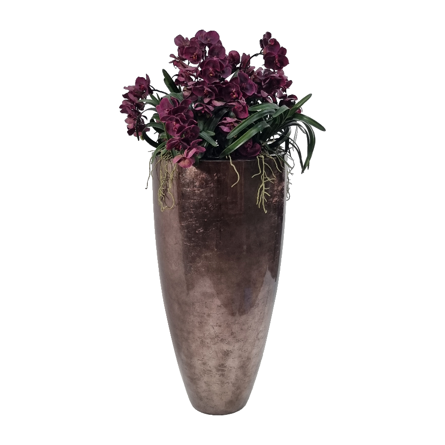 Bronze Bodenvase mit Kunstorchideen